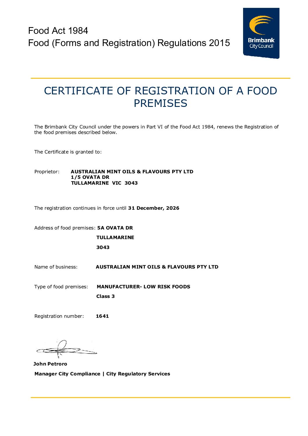 AMOF Certificate of Registration 2026