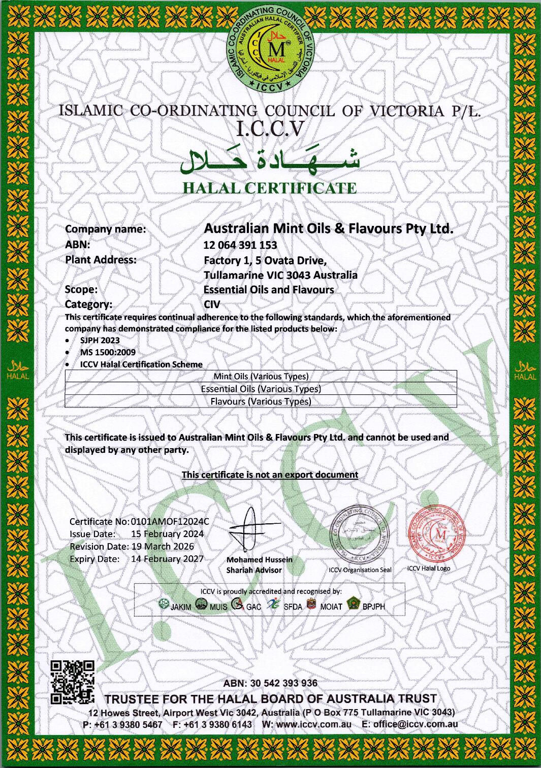 AMOF Halal Certificate 1